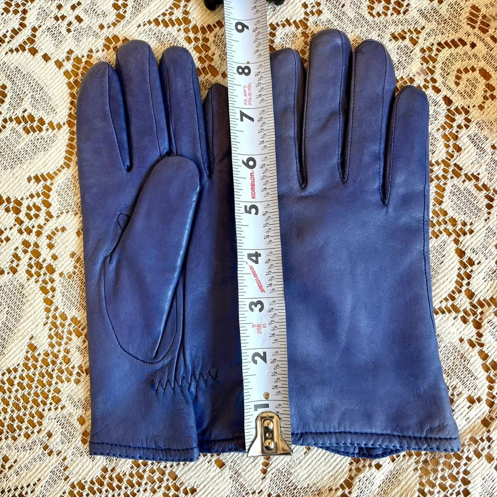 Vintage Grandoe Periwinkle Blue Soft Leather Dress Gloves M Acrylic Knit Lined